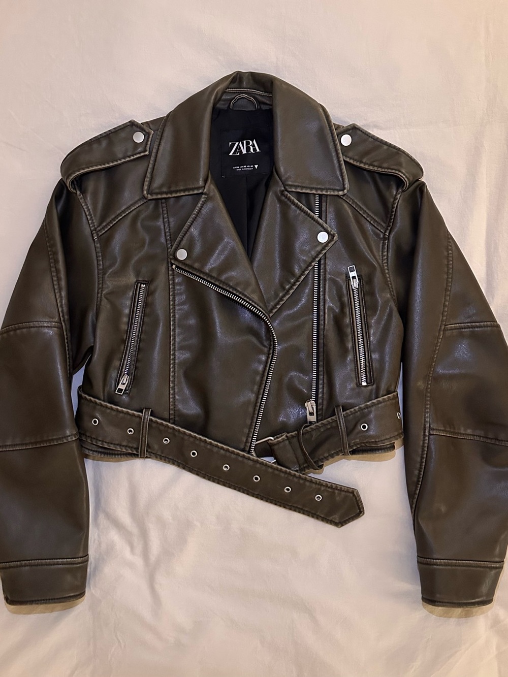 ZARA Brown Faux Leather Cropped Jacket